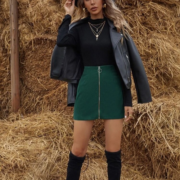 Corduroy zip up o ring mini skirt fall winter boho tiktok trendy light green - Picture 5 of 12